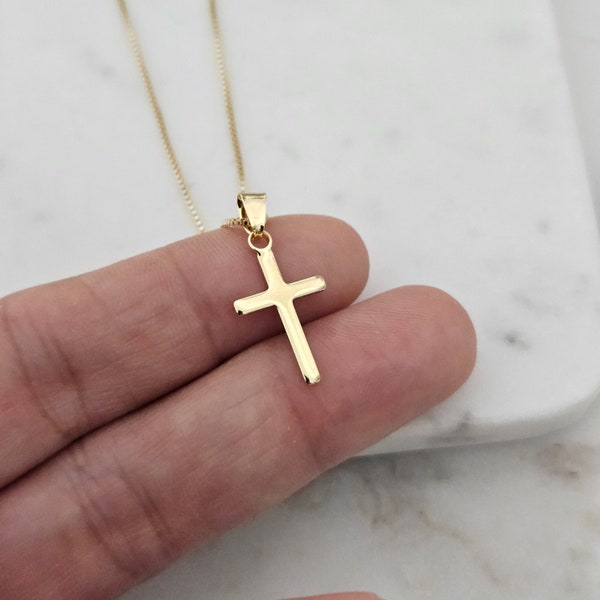 Children's Gold Cross Necklace  Kids Dainty Cross Necklace Gold Cross Necklace Unisex Gold Cross Pendant Christian Jewelry Gift for her Gold
