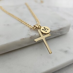 Personalized Cross Necklace, Engraved Initial Pendant, 18k Gold Filled image 4