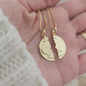 Engraved 18k Gold Filled Friendship Necklace Best Friend Gifts Best Friend Jewelry Heart Couples Necklace Split Heart Best Friend to Share