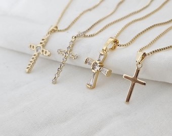 18k Gold Crucifix Necklace Cross Necklace Dainty Cross Necklace Gold Cross Necklace Unisex Cross Pendant Christian Jewelry Gift for her