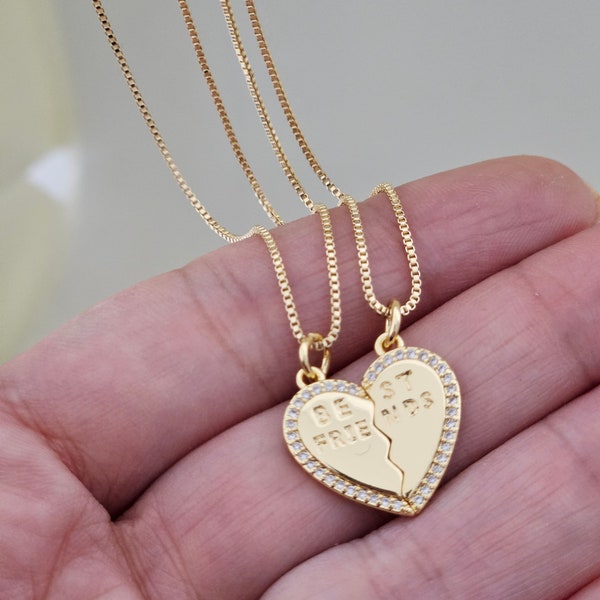 18k Gold Filled Friendship Necklace Best Friend Gifts Best Friend Jewelry Heart Couples Necklace Split Heart Best Friend Necklace to Share