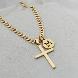 Personalized Cross Necklace, Engraved Initial Pendant, 18k Gold Filled image 9