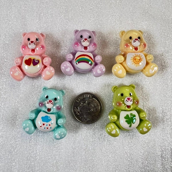 1" Caring Bear Bead Set for Pens and Jewelry | Flat Back Acrylic | QTY: 5 beads