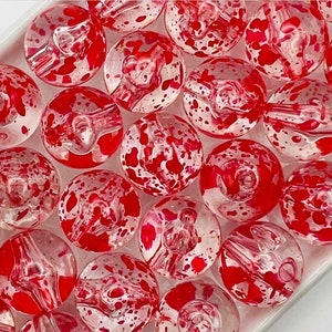 16mm Red Blood Splatter Beads for HALLOWEEN | Clear Bead with Red Paint | Acrylic | QTY: 10/20 beads