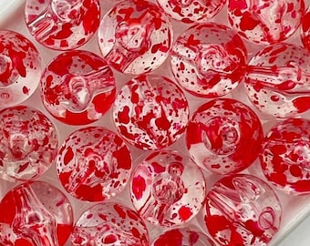 16mm Red Blood Splatter Beads for HALLOWEEN | Clear Bead with Red Paint | Acrylic | QTY: 10/20 beads