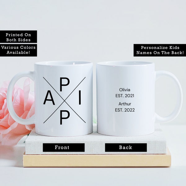 Custom Papi Mug With Child’s Name and Year Of Birth Names Of Children Papi Personnalise Gift From Kids Papi Gift Idea