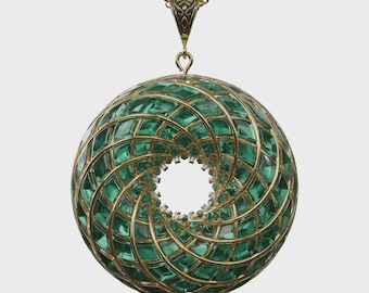 Malachite Toroidal Pendant: 18K Gold Plated Crystal Vortex Necklace