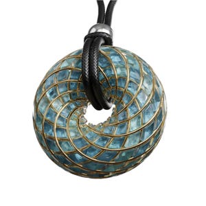 Aqua Superluminal Gold-Plated iZ iTorus Toroidal Crystal Vortex Coil Pendant – Spiritual Connection & Angelic Healing
