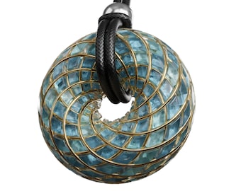 Aqua Superluminal Gold-Plated iZ iTorus Toroidal Crystal Vortex Coil Pendant – Spiritual Connection & Angelic Healing