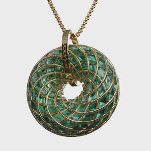 Malachite Toroidal Pendant: 18K Gold Plated Crystal Vortex Necklace