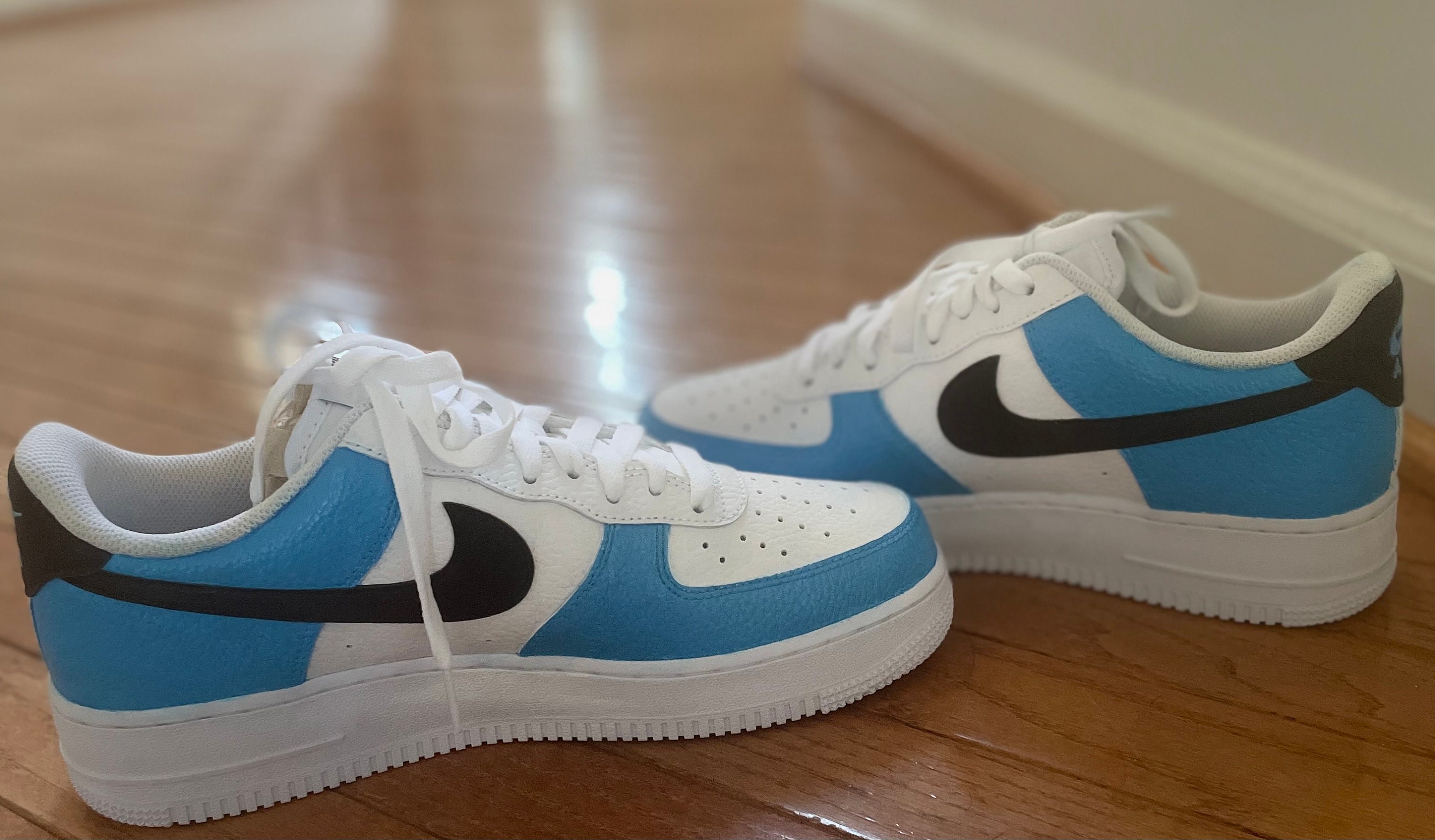 tan and baby blue air force ones