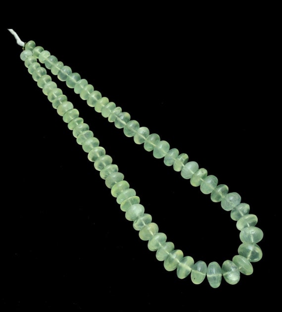 AAA+ Natural Green Prehnite Semi Precious Gemstone Smooth Rondelle Beads For Jewelry Making, Bead Size 6-8 mm, 16 Inch Strand