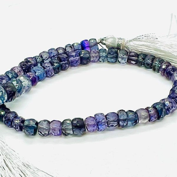 Perles rondelles à facettes à couleur changeante alexandrite violet/gris/vert pour la fabrication de bijoux. Taille des perles 5-7 mm, brin de 8 pouces de long.