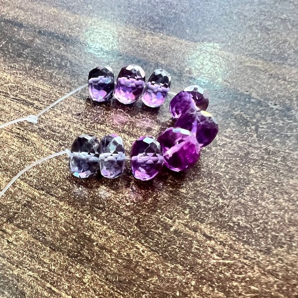 Perles rondelles facettées AAA++, violet/rose, changeant de couleur pour la fabrication de bijoux, 10 perles, taille de 2 mm à 12 mm.