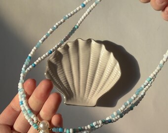 Blue Pearl Seed Bead Necklace