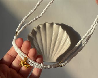 White Starfish Seed Bead Necklace