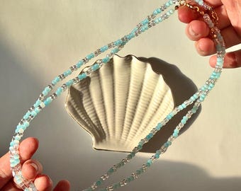 Blue and Clear Seed Bead Necklace