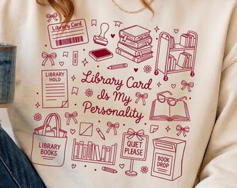 Library Lover Doodle Collage PNG bundle, Bookish Clipart, Library Card Design (Digital Download)