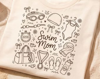 Zwem moeder png, zwemmen moeder sublimatie ontwerp, zwemteam doodle afbeelding, schattig sport moeder shirt png, zwembad moeder digitale download