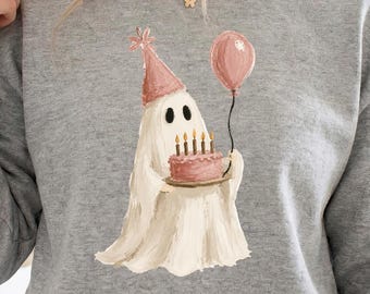 Pink Birthday Ghost PNG | Brushstroke Spooky Cute Sublimation Design | Girly Halloween Birthday Tumbler Shirt | DTF File