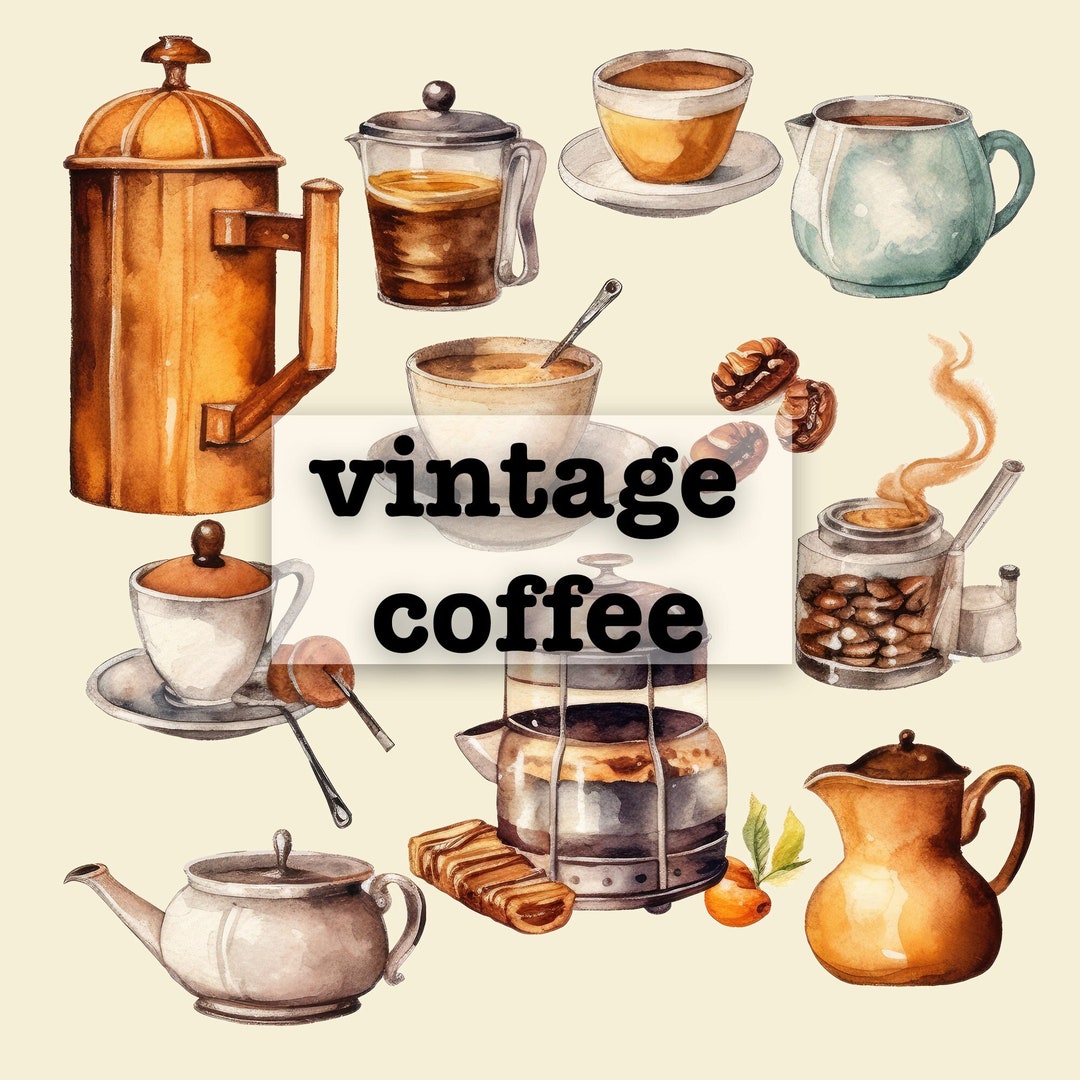 Watercolor Vintage Coffee Clipart Set - Café Clipart Png Images for ...