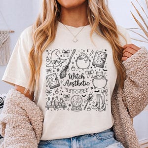 Witch Aesthetic PNG Sublimation, Coquette Bow Doodle Clipart, Witchy Mom Shirt Tumbler Mug Tote Sticker, Spellbook Cauldron Halloween Gift image 2