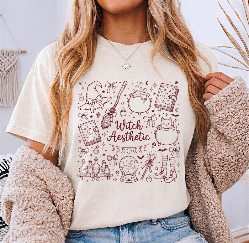 Witch Aesthetic PNG Sublimation, Coquette Bow Doodle Clipart, Witchy Mom Shirt Tumbler Mug Tote Sticker, Spellbook Cauldron Halloween Gift image 1