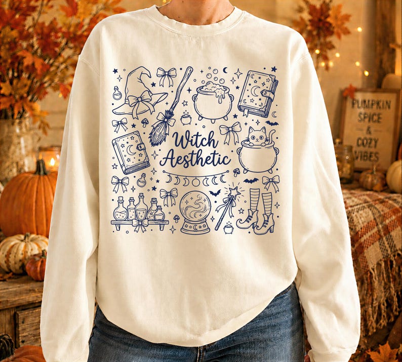 Witch Aesthetic PNG Sublimation, Coquette Bow Doodle Clipart, Witchy Mom Shirt Tumbler Mug Tote Sticker, Spellbook Cauldron Halloween Gift image 9