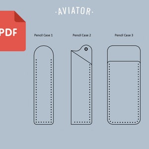 May include: PDF pattern for three different pencil cases. The cases are labeled "Pencil Case 1", "Pencil Case 2", and "Pencil Case 3".
