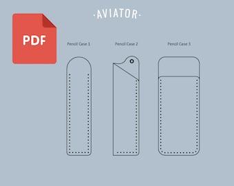 Puede incluir: Patrón PDF para tres estuches de lápices diferentes. Los estuches están etiquetados como "Pencil Case 1", "Pencil Case 2" y "Pencil Case 3".