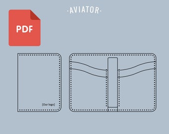 Puede incluir: Un dibujo en blanco y negro de un patrón de cartera con el texto "[Our logo]" y "AVIATOR" sobre un fondo azul claro. La imagen está etiquetada como "PDF".