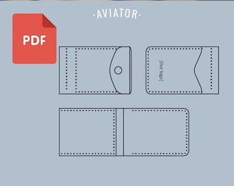Puede incluir: Un dibujo en blanco y negro de un patrón de cartera con el texto "AVIATOR" y "[Our logo]" en el patrón. El patrón está etiquetado como "PDF" en la esquina superior izquierda.