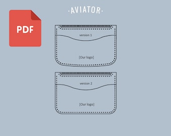 May include: A black and white line drawing of two versions of a wallet with the text "AVIATOR" and "version 1" and "version 2" above each wallet. The text "[Our logo]" is below each wallet.