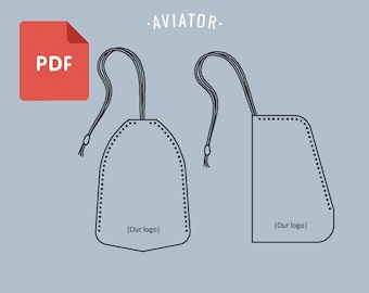 Puede incluir: Un dibujo en blanco y negro de dos estilos diferentes de estuches para gafas con cierre de cordón. El texto "[Nuestro logo]" aparece en cada estuche. El texto "AVIATOR" aparece en la parte superior de la imagen. El texto "PDF" aparece en un cuadro rojo en la parte superior izquierda de la imagen.