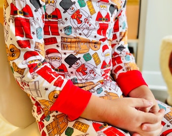 Santa's Block Boys Christmas Bamboo Pajamas Set, Building Blocks Pajama Set, Toddler Bamboo Pajamas