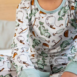 Gone Fishing Boys Bamboo Pajamas, Baby Bamboo Baby Sleepers, Summer Bamboo Sleeper, Pajamas, Bamboo Pajamas Fishing outdoors