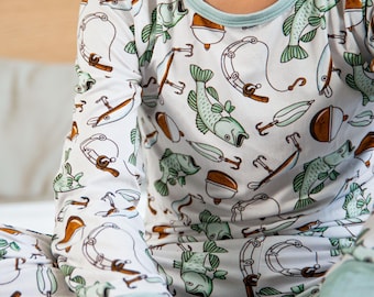 Gone Fishing Boys Bamboo Pajamas, Baby Bamboo Baby Sleepers, Summer Bamboo Sleeper, Pajamas, Bamboo Pajamas Fishing outdoors