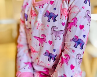 Lovesaurus Bamboo Valentine Pajamas – Cute Dinosaur Kids PJs, Soft Bamboo Baby Sleepwear, Toddler Valentine Outfit