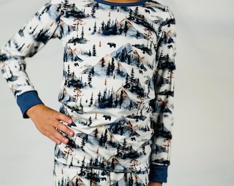 Alaskan Mountains 2 Piece Set Soft Organic Bamboo Toddler Pajamas – Eco-friendly, Breathable  Boys Sleepwear