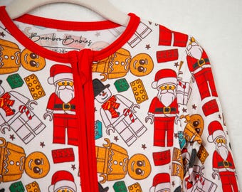 Santas Block Party Boys Bamboo Zippies Sleeper Boys Christmas Bamboo