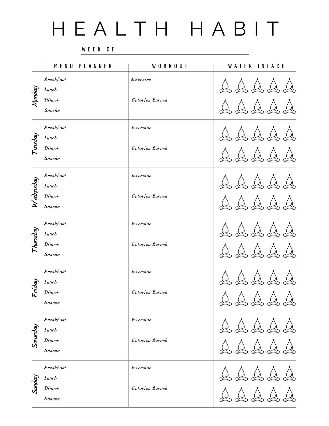 Weekly Health Habit Tracker Planner - Etsy