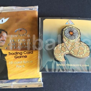 Dune CCG TCG Sealed Booster Pack + Sandworm of Paul Atreides Custom Enamel Pin Bundle Lot - Chibi / Anime Art - Frank Herbert Dune