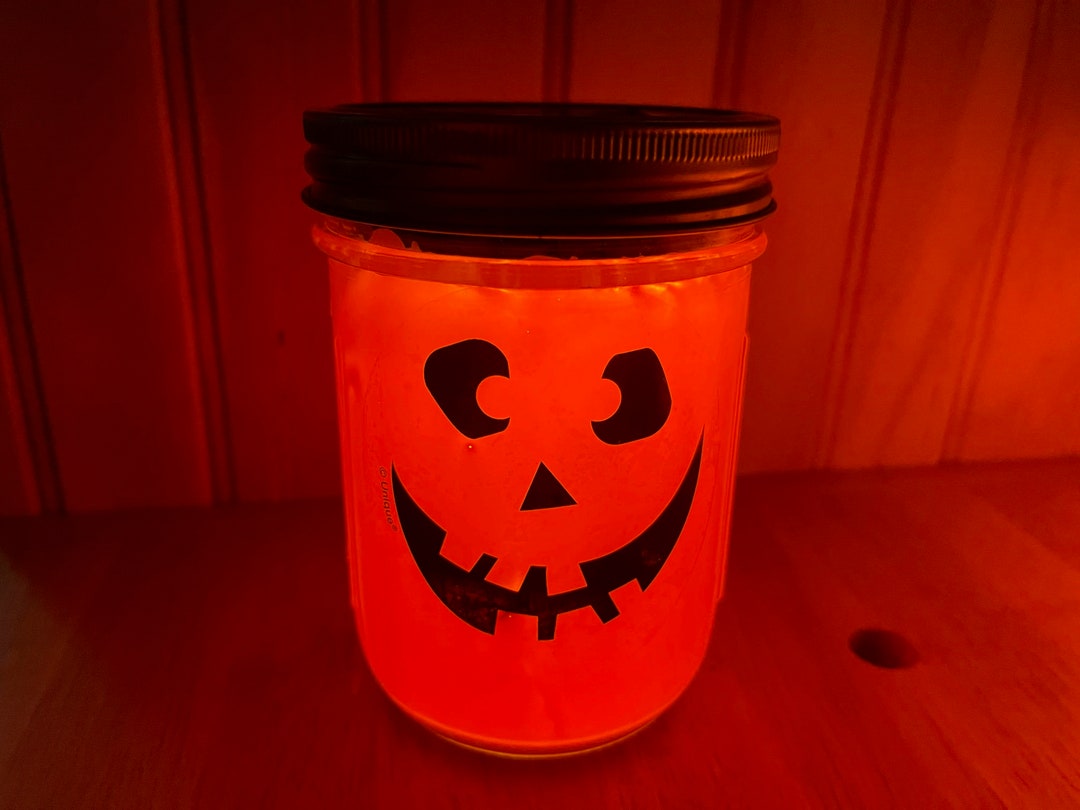 Solar Light Jackolantern Jar Etsy