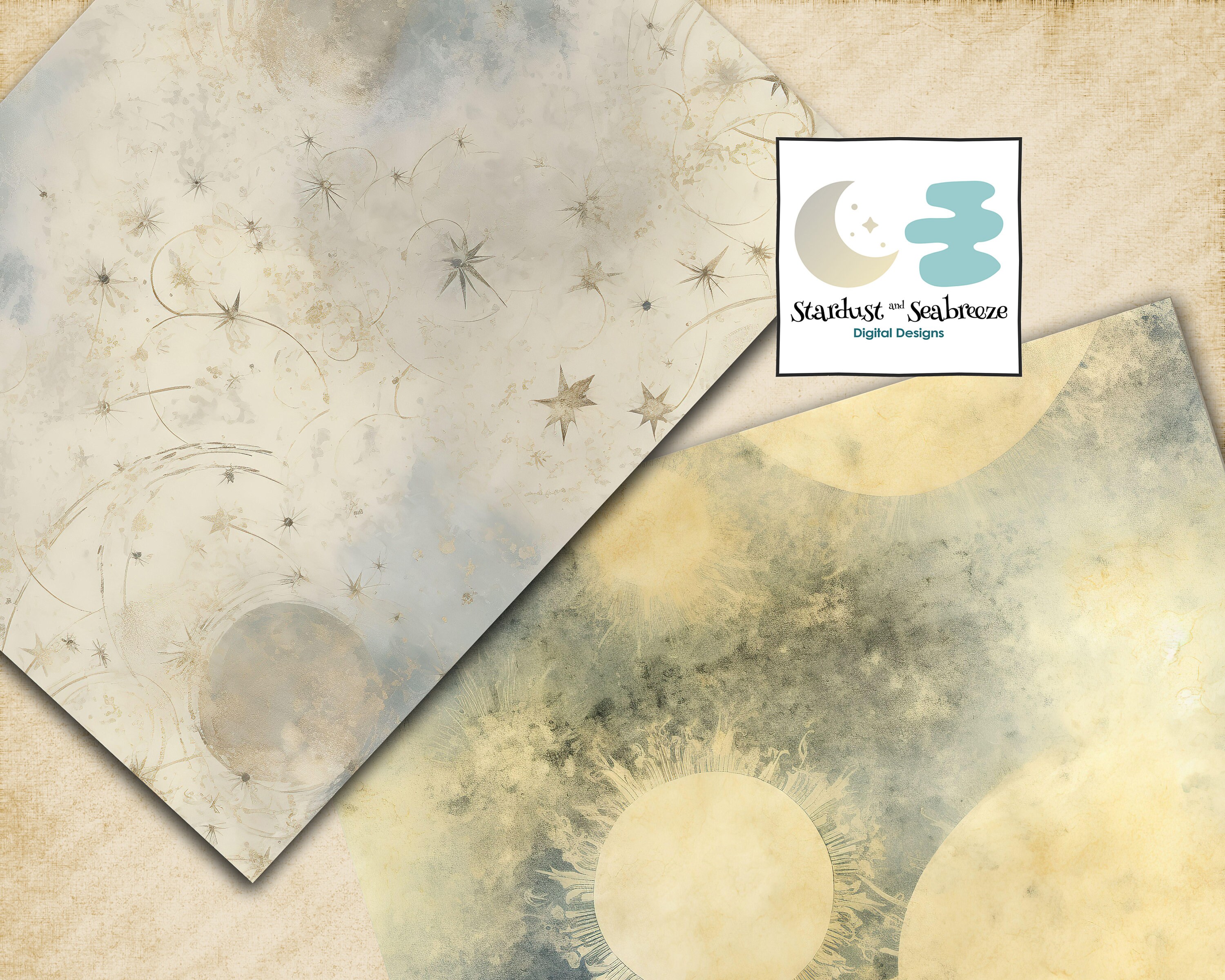 Vintage Starry Sky Digital Paper: Celestial, Moon, Stars Seamless ...