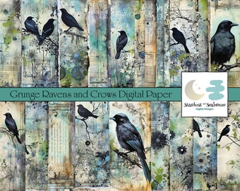 Boho Grunge Crows & Ravens: Printables for Junk Journals and Scrapbooking - personal and commercial use