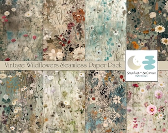 Vintage Wildblumen Seamless Digital Pack - Vielseitige JPG-Seiten für Journals, Scrapbooking, Handwerk