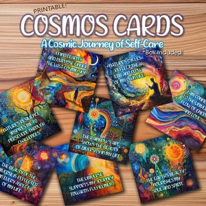 Cartões Cosmos: 30 cartões de afirmação diários para impressão - mantras cósmicos coloridos para conexão e reflexão