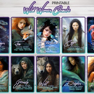 Cartes Oracle Wild Women - Élégant jeu de 32 cartes imprimables reliant l'esprit féminin aux guides animaliers
