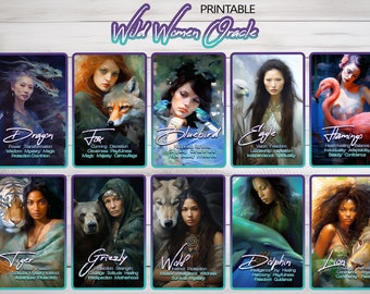 Wild Women Oracle Cards - Elegant Printable 32-Card Deck connecting feminine spirit with Animal Guides