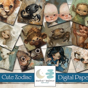 Cute Zodiac Printable Paper - Adorable Astrology Sign Art for Journals and Crafts